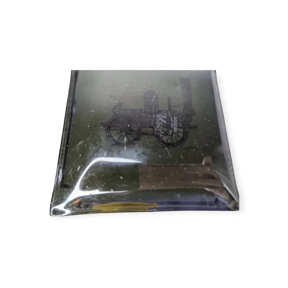 Vintage Houze Art Curved Glass Trays w/ Locomotives Train Railroad 3.5
